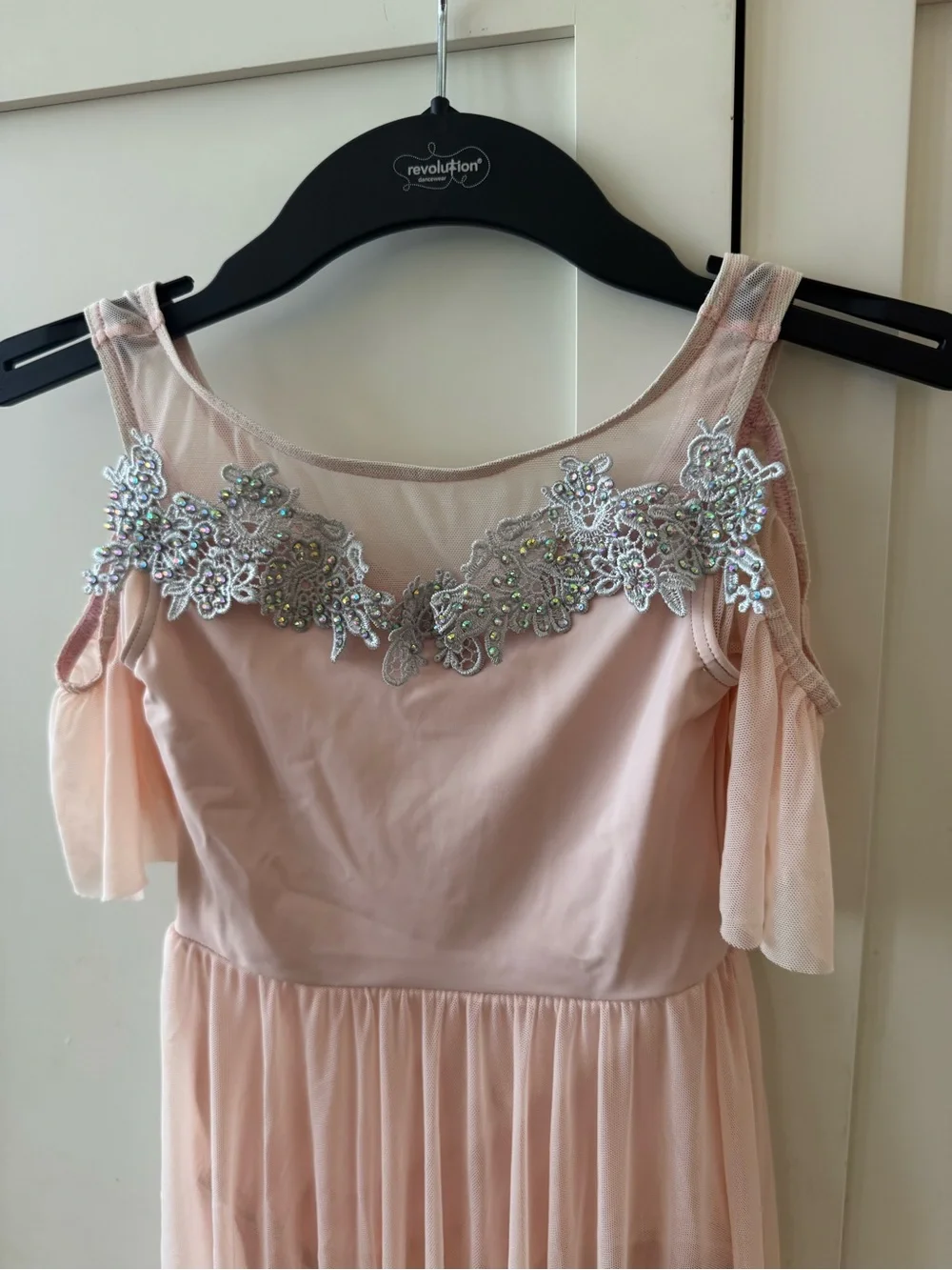 Weissman Pale Pink Chiffon Dance Dress with Silver Appliqué